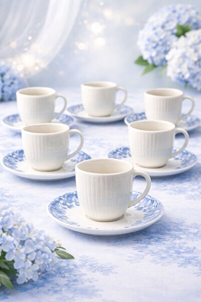 YzHome طقم فناجين قهوة بورسلين أبيض - طقم 6 أشخاص 85 مل