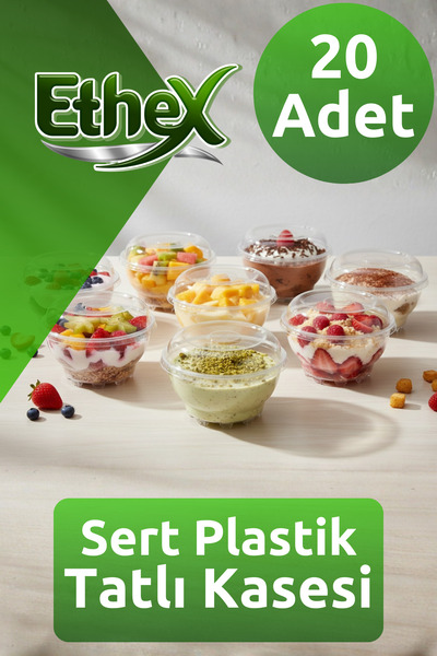 Ethex 20’li Plastik Yuvarlak Kase Kapaklı 330 cc Kristal Tatlı Karaman Kasesi