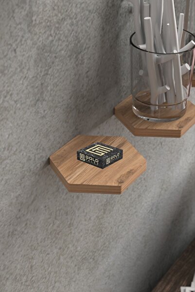 Kanonik Education Wall Shelf Decorative 3 Pieces Flower Pot Hexagonal Walnut