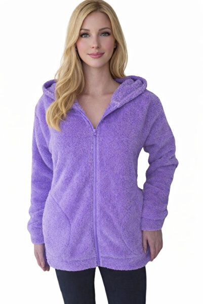 Sweets Collection Γυναικείο βελούδινο λιλά μπουφάν Wellsoft με κουκούλα