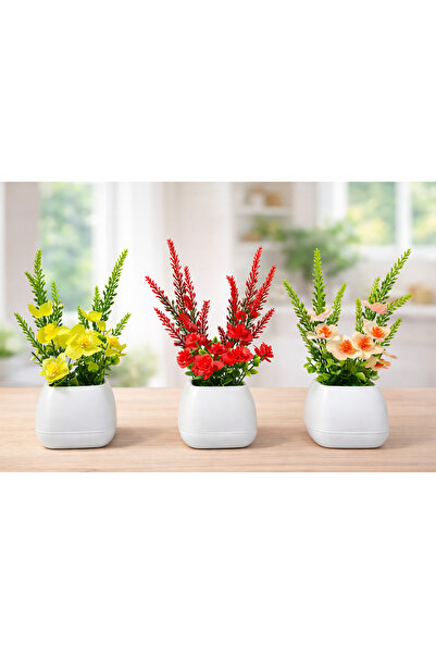 LABURN 3 قطع من الزهور الاصطناعية الحديثة في أصيص زهور - لتزيين الطاولات وديك...