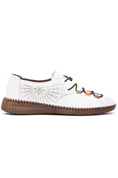Venüs Betula Genuine Leather Women's Ballet Shoes White