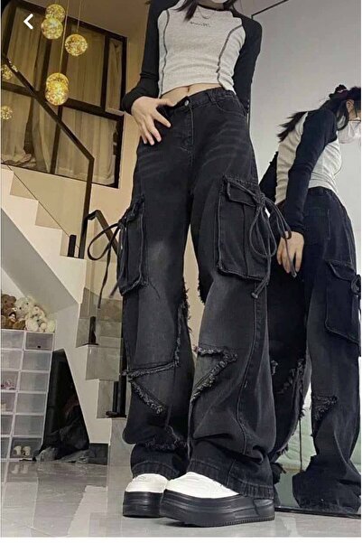 Butik TREND Y2K BAGGY POCKED KADIN BAGGY STAR JEAN PANTOLON