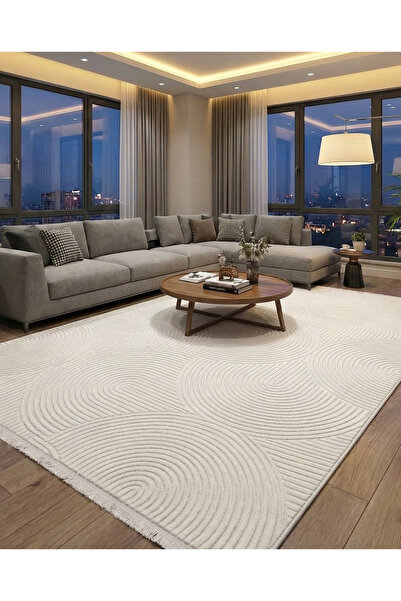 bergama home Lalezar Beyaz Renk Modern Tozsuz Beyaz Dokuma Salon Mutfak Oturm...