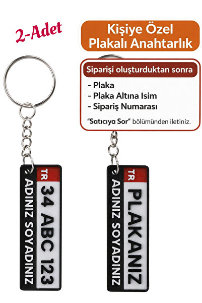 lina hobby Kişiye Özel Plaka Anahtarlık (2 ADET) - İsimli ve Plakalı Araç Ana...