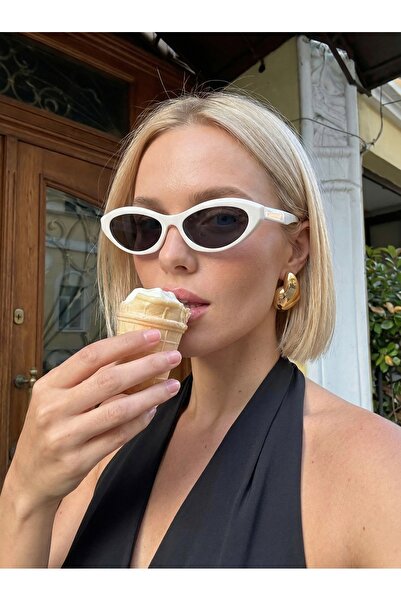 funeyes نظارات شمسية رائعة على شكل عين القطة باللون الأبيض بإطار أبيض ونظارات...