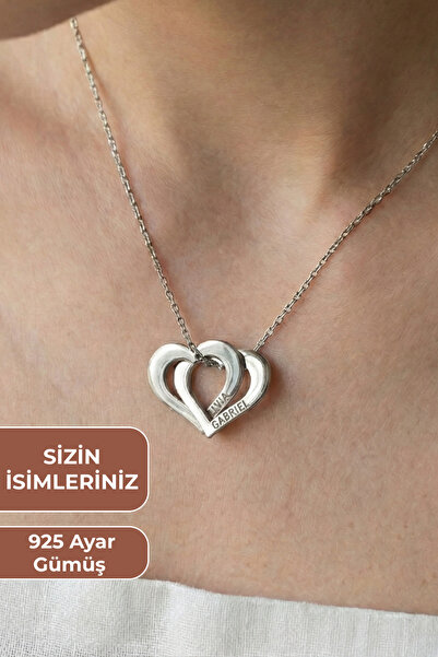 ZOLESSA Kadın Kişiye Özel İç İçe Geçen Çift Kalpli 2 İsimli Kolye Kararmaz 92...