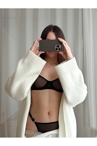 La Linaa Дамски комплект сутиен с прашки от черен тюл