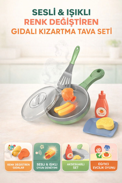 YILDIRIM OYUNCAK Renk Değiştiren Eğlenceli Kızartma Tava Seti - 10 Parça Gıda...