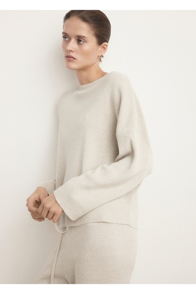 MANGO Woman Pamuk keten kumaşlı dökümlü sweatshirt