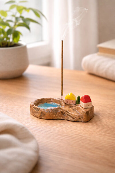 memyap Seramik Ev Figürlü Tütsülük – Çubuk ve Konik Tütsü Uyumlu Dekoratif Tü...