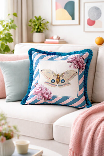 RİTMOHOME Kelebek Desenli Püsküllü Vintage, Country, Iskandinav, Bohem 50x50 ...