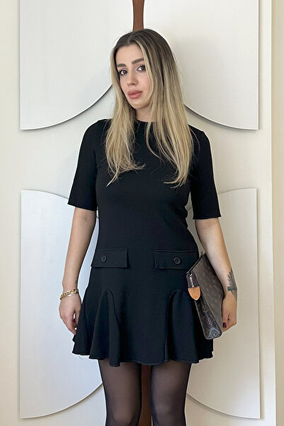 ECOTİQUE Γυναικείο Μαύρο Μοντάλ Υφασμάτινο Μίνι Φόρεμα Βαμβάκι τεμαχίων Με τσ...