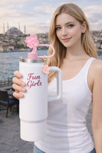 Bymarka AKSESUAR 30 40 OZ PİPET KORUMA TIPASI YOCA ÇİCEGİ PEMBE CHARMLI