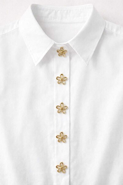 İMREN AKSESUAR Flower Gold Plated Metal Button 2.5 cm 1 Pack 6 Pieces