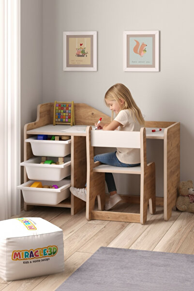 MİRACLE 3D Çocuk Oyun Aktivite Masası 90x45 Cm 3 Sepetli Çocuk Çalışma Masası...
