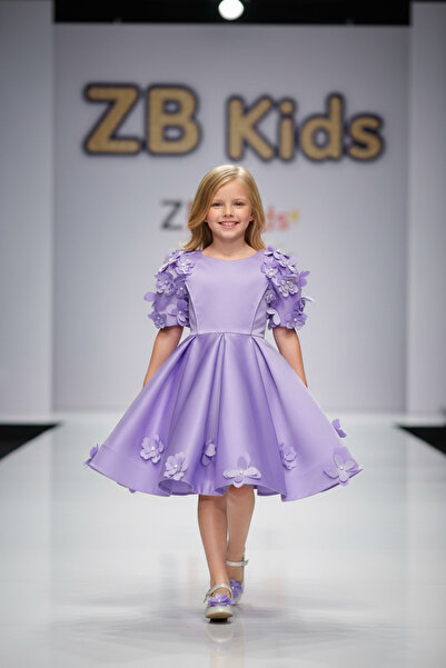 zühre balaban Lila Mat Saten Kız Çocuk Abiye Elbise