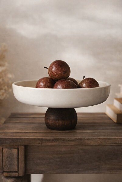 Bohemian Acacia Footed Porcelain Bowl – Large Size (25X11 cm)