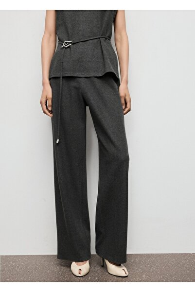 MANGO Woman Beli bağcıklı düz kesim pantolon