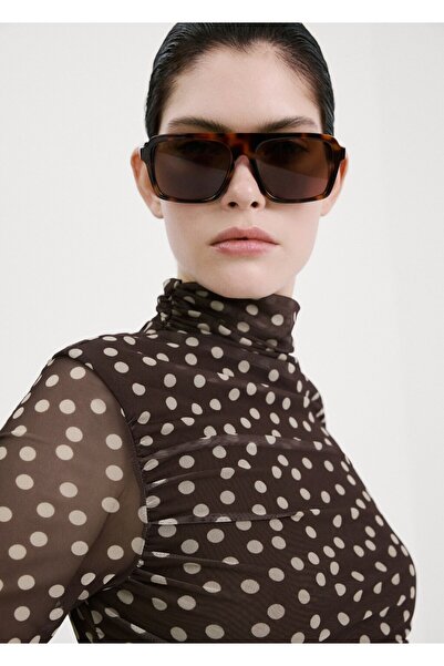 MANGO Woman Puantiye desenli büzgülü t-shirt