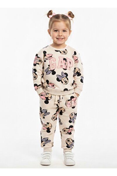 CQCQ Girl's Figure Patterned Ecru Tracksuit Set