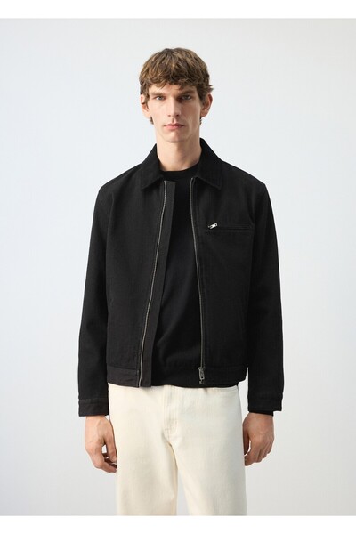 MANGO Man Fitilli kadife yakalı denim ceket