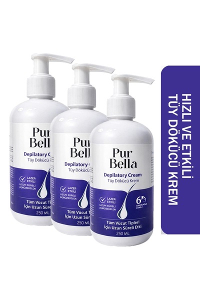 PUR BELLA TÜY DÖKÜCÜ KREM 3'LÜ 250 ML – ALOE VERA VE E VİTAMİNLİ, HIZLI ETKİLİ