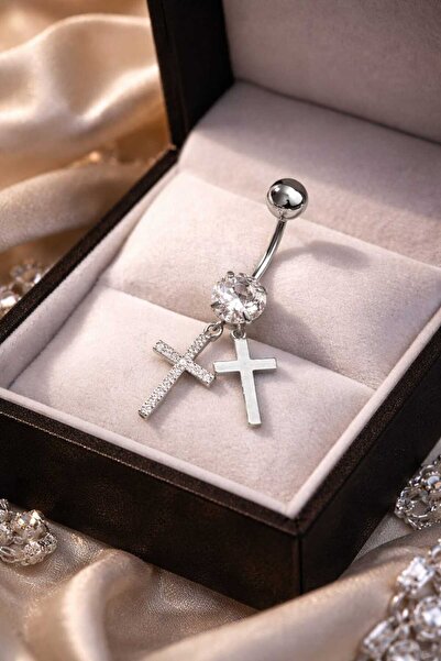Begonia Accessories 316l Cerrahi Çelik Fashion Zirkon Taşlı çift Haç Göbek Pi...
