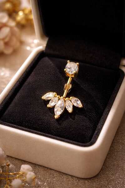 Begonia Accessories 316L Cerrahi Çelik Fashion Zirkon Taşlı Gold Göbek Piercing