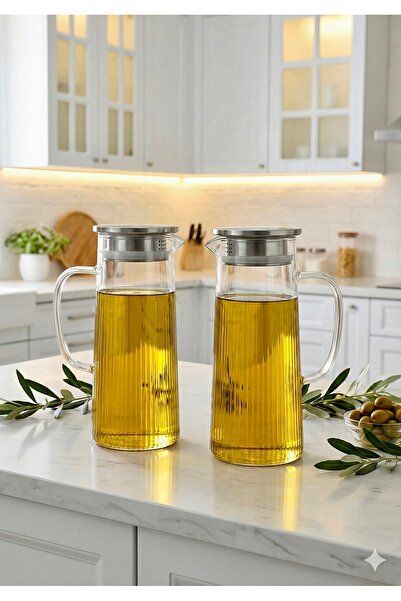 Maloria Metal Süzgeç Kapaklı Borosilikat Sürahi, Yağdanlık | 1.8lt