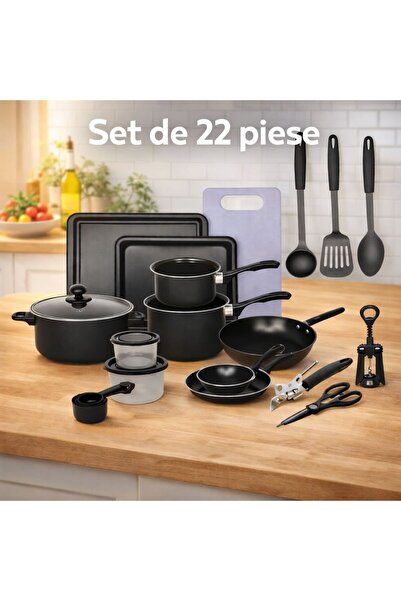 EMATTEIRO Complete Kitchen Set 22 Pieces Non-Stick, Pots, Pans and Cooking Ut...