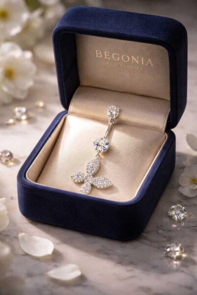 Begonia Accessories 316l Cerrahi Çelik Fashion Zirkon Taşlı Sallantılı Kelebe...