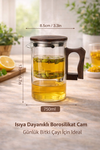 Anka Grup ANKA Sihirli French Press Demlik Ahşap Saplı Borosilikat Cam Çaydan...