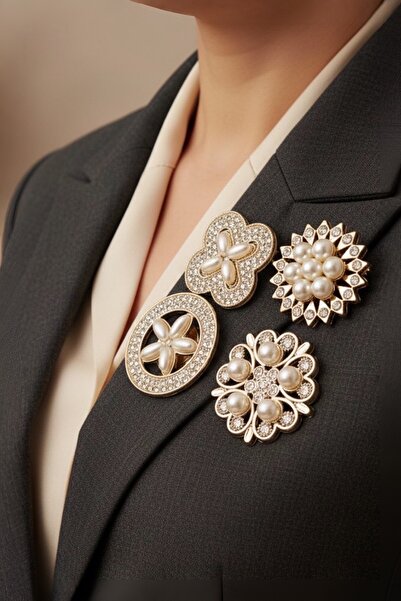 model aksesuar 4 Lü Incili Broş