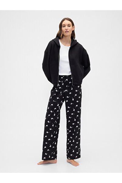 GAP Kadın Siyah Desenli Poplin Pijama Altı