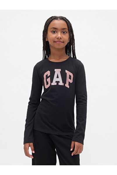 GAP Kız Çocuk Siyah Logo T-Shirt