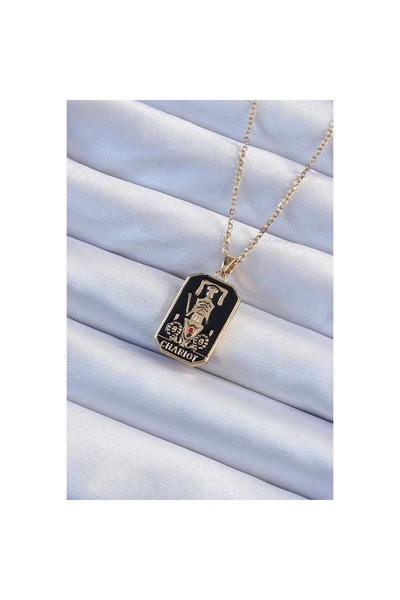 Clariss 316L Steel Chain Gold Color Black Enamel Tarot Necklace