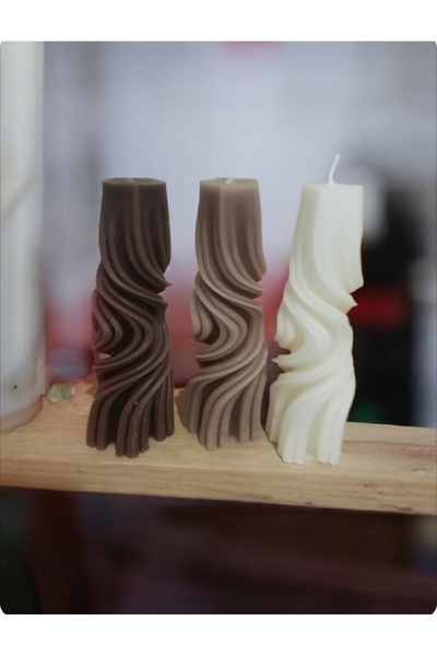 rudemcandle 3’lü dalgalı sütun bohem dekoratif hediyelik mum 14 cm