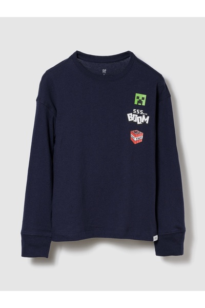 GAP Erkek Çocuk Lacivert Minecraft Grafik Baskılı T-Shirt