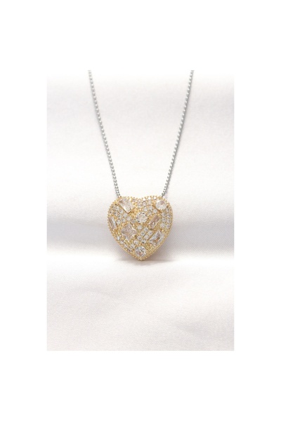 Clariss 316L Steel Double Color Zircon Stone Heart Necklace