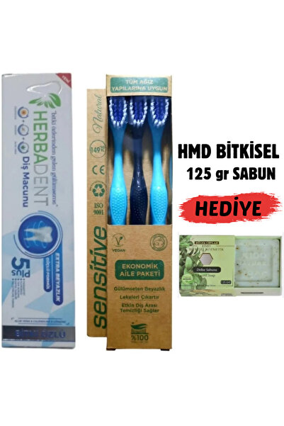 Herbadent Bitki Özlü Diş Macunu-3'lü Diş Fırça-125 gr Hmd Sabun Hediye