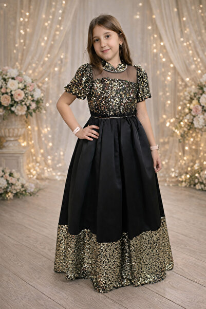 PAPATYA KOSTÜMEVİ Payetli Şık Siyah Uzun Elbise