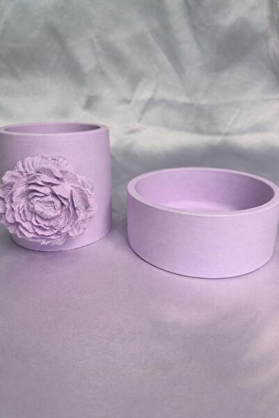 Home Çiçekli Beton Vazo | Kase, 2 Li Beton Dekoratif Banyo Düzenleyici, Mum T...