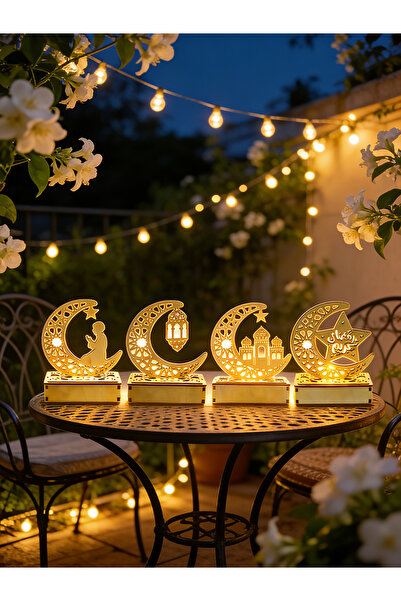Yoawllty زينة رمضان: 4 عبوات من مصابيح LED على شكل نجمة وقمر، مثالية للمنزل و...