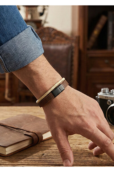 Duke Nickle Leather Braid Detailed Clip Bracelet Debl2026