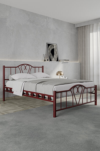 ARGİMO Orkide Çift Kişilik Ferforje Metal Karyola Bordo