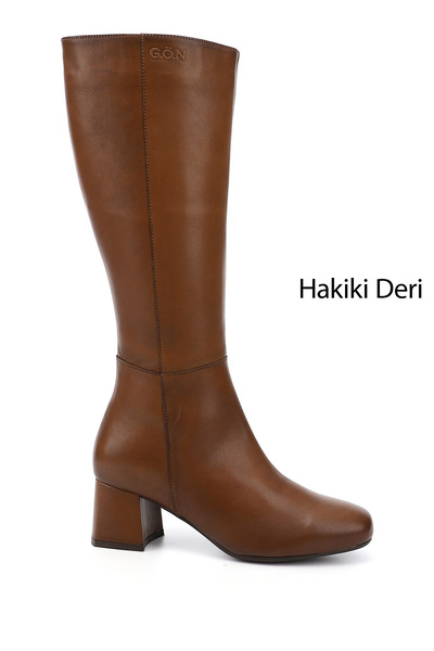 GÖNDERİ(R) Kadın Taba Antik Hakiki Deri Topuklu Fermuarlı Çizme