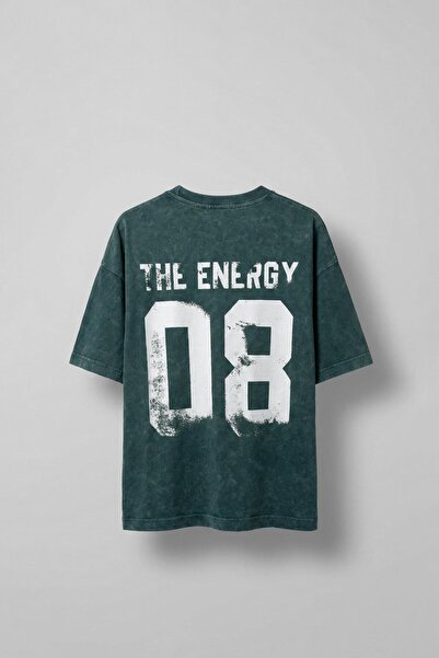 ablukaonline Чоловіча зелена футболка оверсайз з ефектом вимивання та принтом