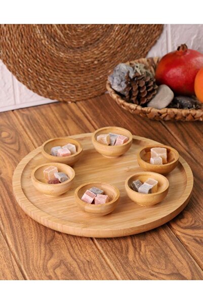 Atbyhome Bambum - 7 Parça Mini Bambu Sosluklu Dönen Servis Tabağı