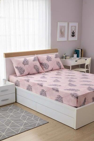 üntaş Untaş life سمك السلمون الريش 160x200 ملاءة سرير مزدوجة مرنة + 2 كيس وسا...